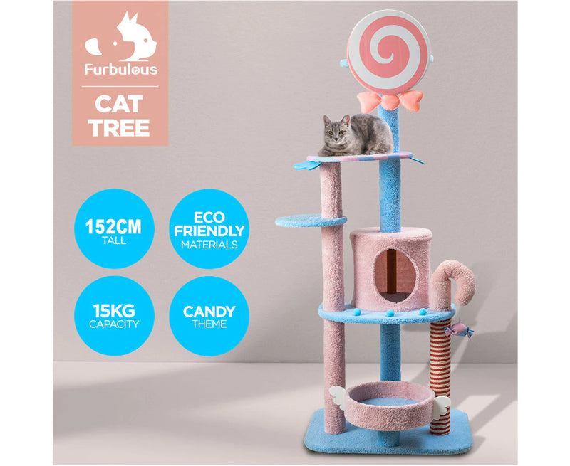1.52m Sweet Candy Land Cat Tree Tower & Scratching Post - Cat Factory Au
