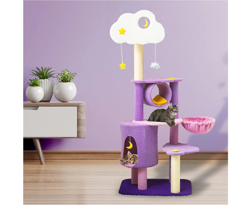 1.5m Cat Tree Scratching Post and Adventure Cat Tower - Star and Moon - Cat Factory Au