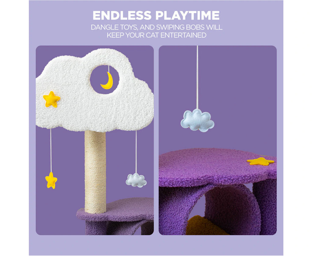 1.5m Cat Tree Scratching Post and Adventure Cat Tower - Star and Moon - Cat Factory Au