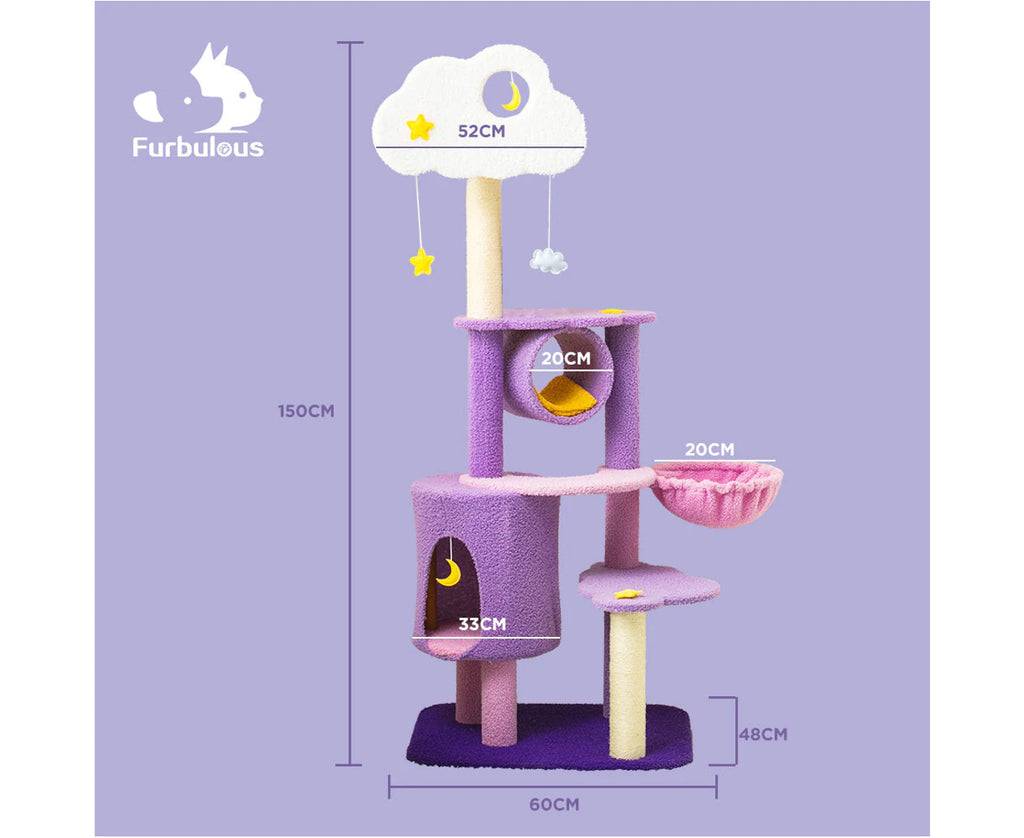 1.5m Cat Tree Scratching Post and Adventure Cat Tower - Star and Moon - Cat Factory Au