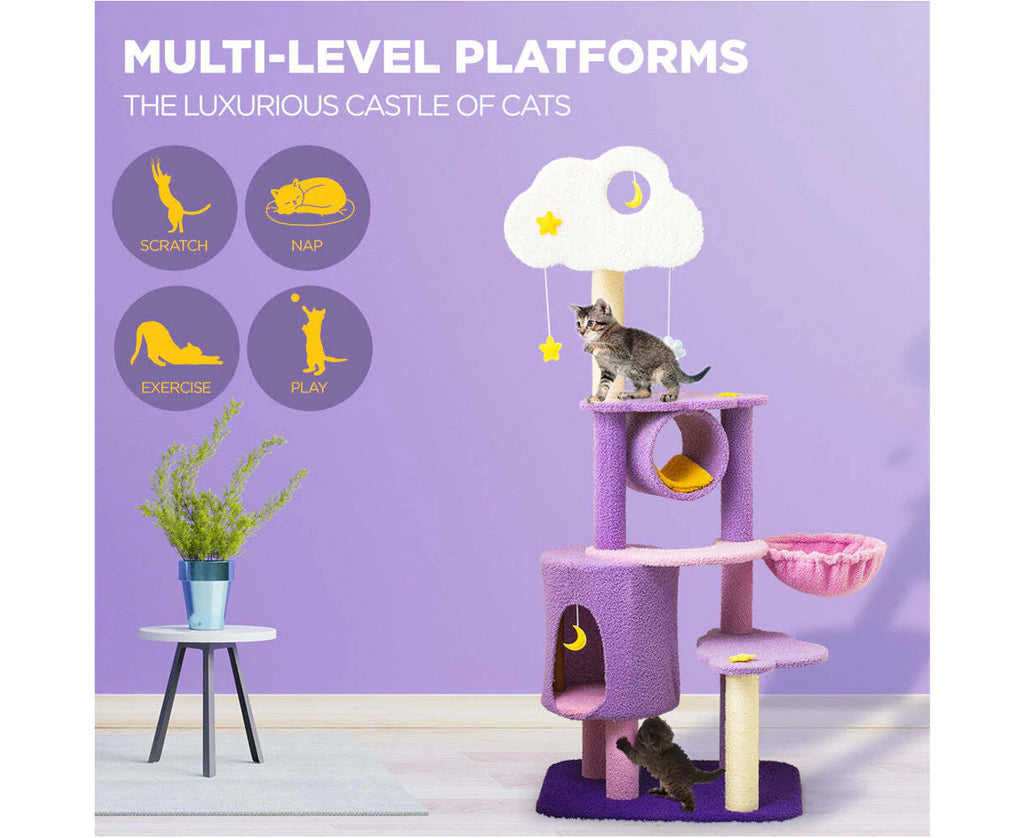 1.5m Cat Tree Scratching Post and Adventure Cat Tower - Star and Moon - Cat Factory Au