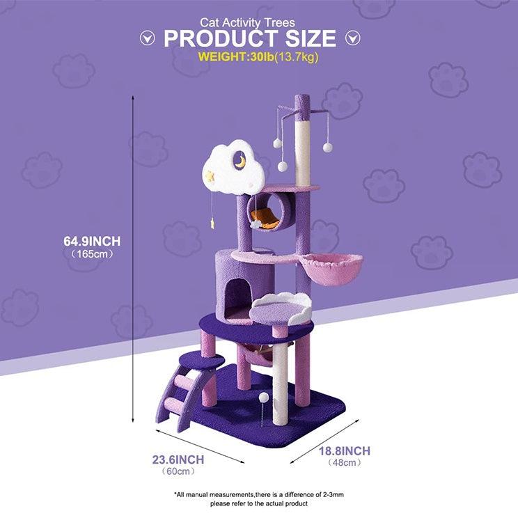 1.65m Star & Moon Cat Tree Tower Scratcher Scratching Post Condo House - Cat Factory Au