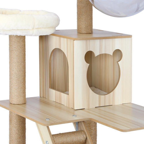 190cm Wooden Cat Tree with Ladder, Cat Condo and Scratching Post Cat Tower 14vgif - Cat Factory Au