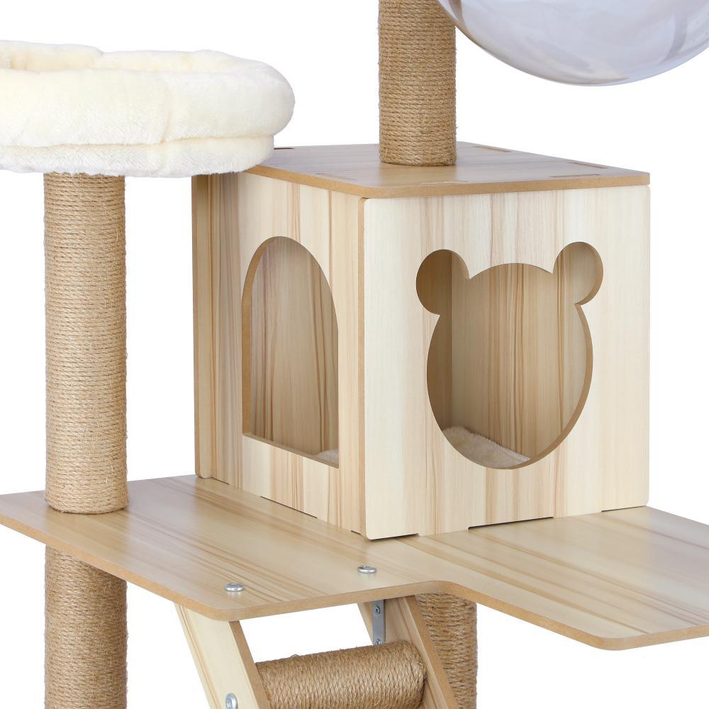 190cm Wooden Cat Tree with Ladder, Cat Condo and Scratching Post Cat Tower 14vgif - Cat Factory Au