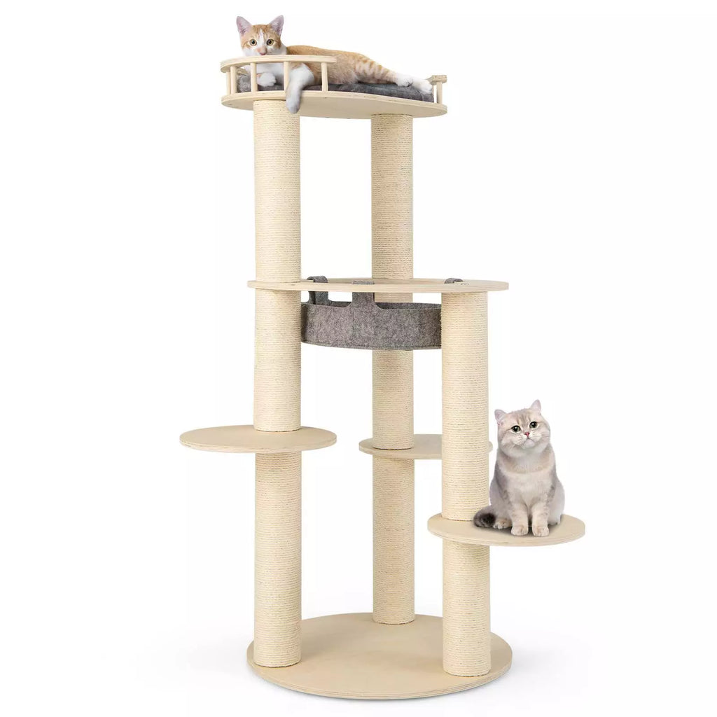 5-level Wooden Cat Tree w/Fully Wrapped Sisal Scratching Posts