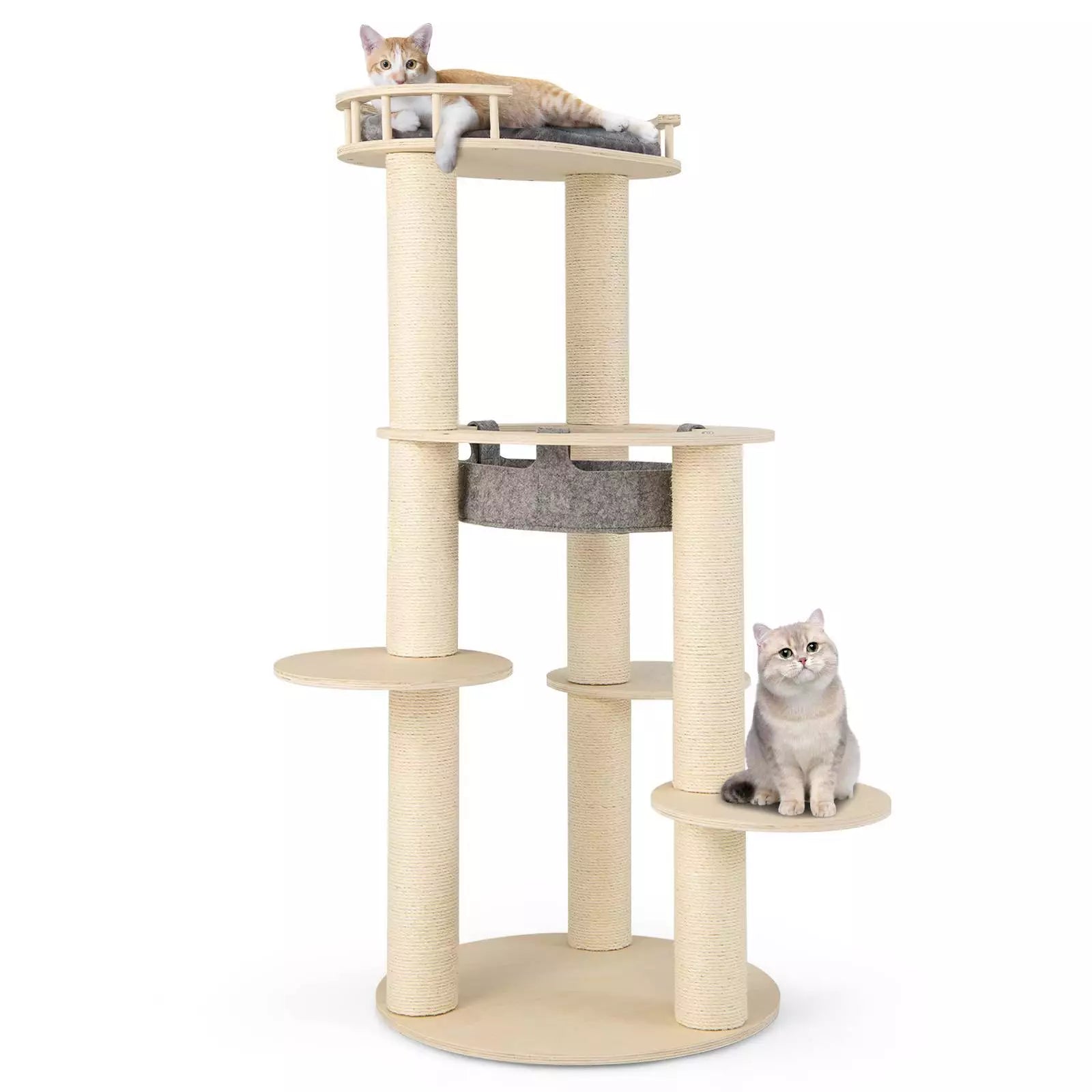 5-level Wooden Cat Tree w/Fully Wrapped Sisal Scratching Posts