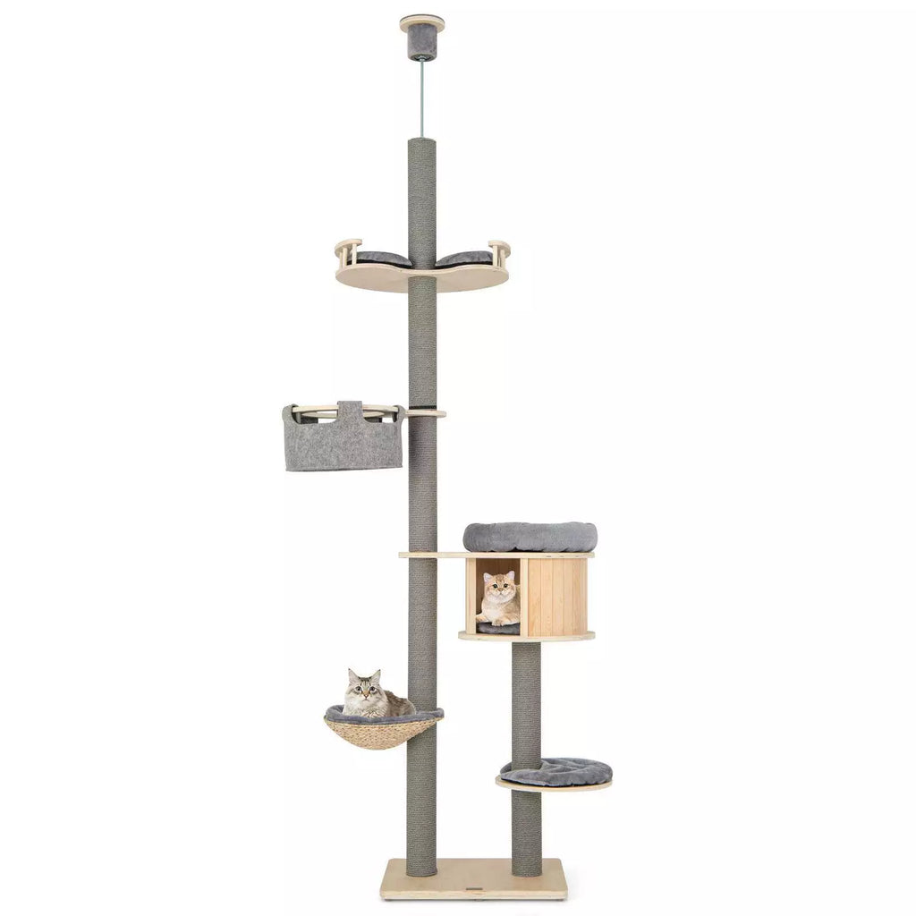 6-Tier Floor-to-Ceiling Cat Tree, 255-280cm Adjustable Height