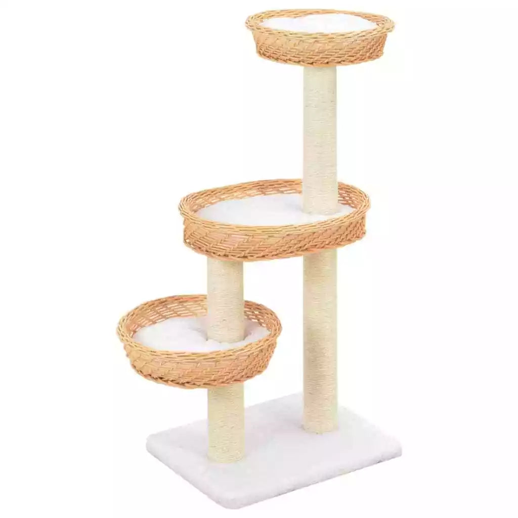 Natural Willow Wood Cat Tree with Sisal Scratching Post