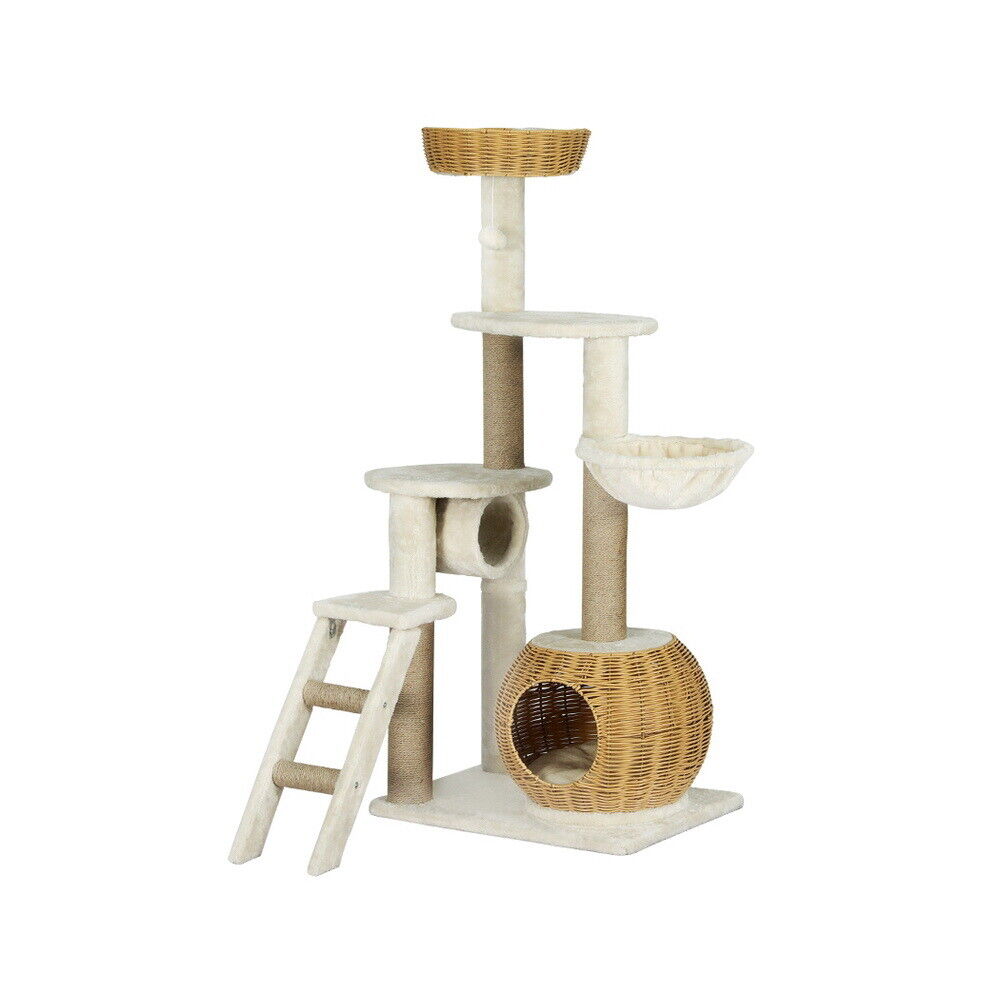 138cm Cat Tree/Tower Scratching Post Wood Bed Condo House Rattan Ladder