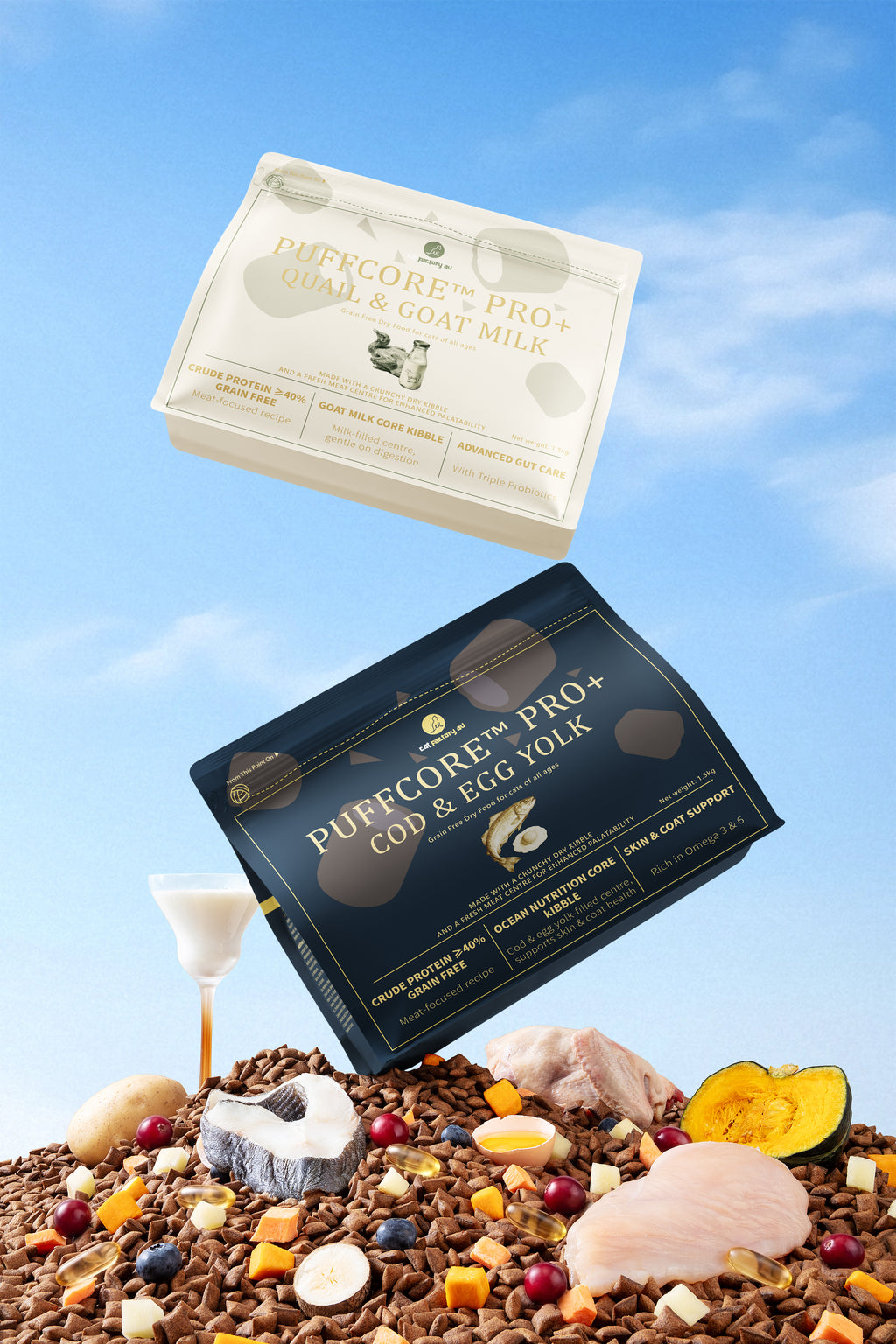 Center-Filled Cat Dry Food | Cod & Egg Yolk | PUFFCORE™ PRO+