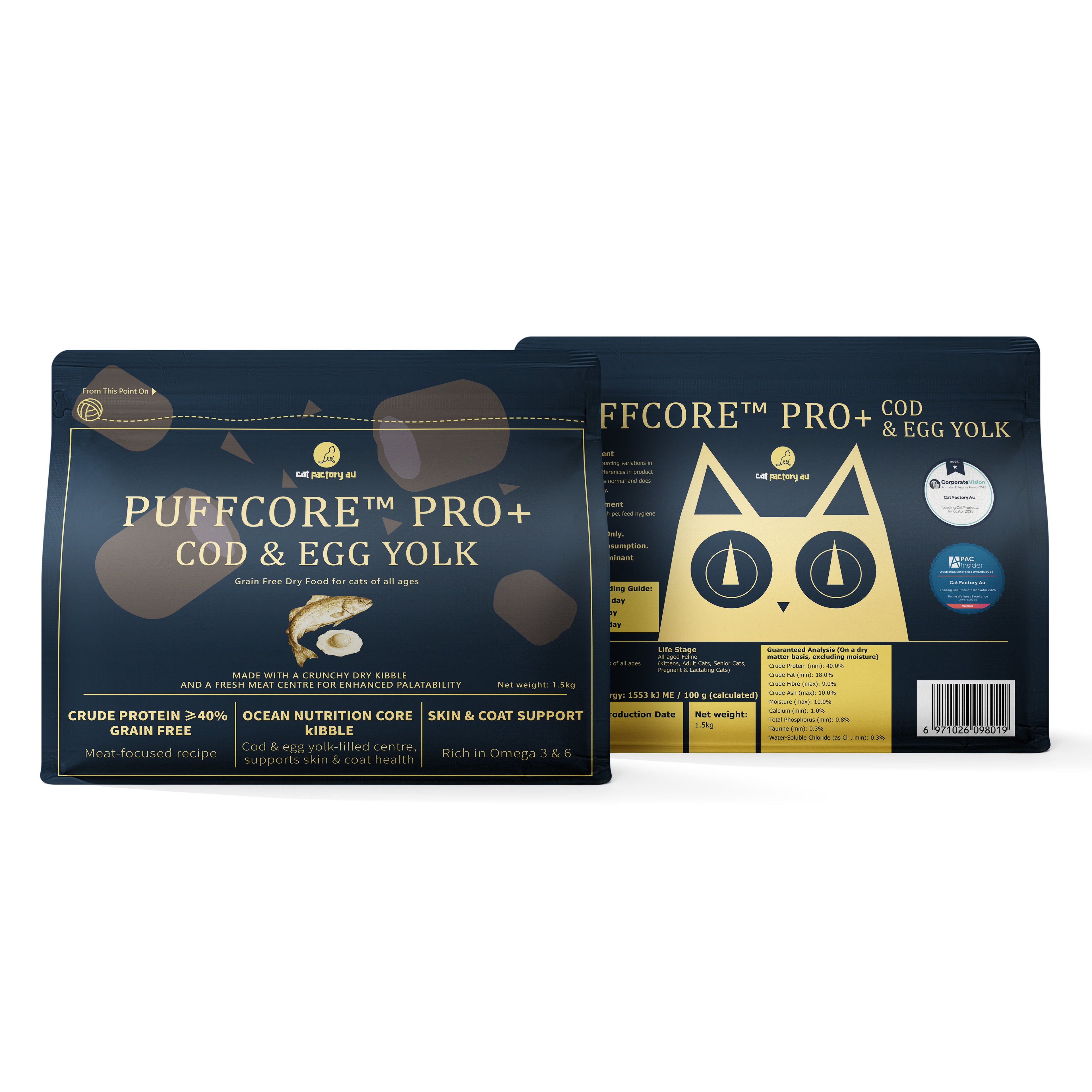 Center-Filled Cat Dry Food | Cod & Egg Yolk | PUFFCORE™ PRO+
