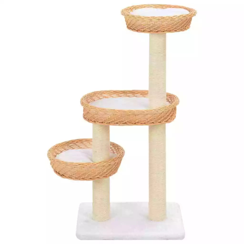 Natural Willow Wood Cat Tree with Sisal Scratching Post