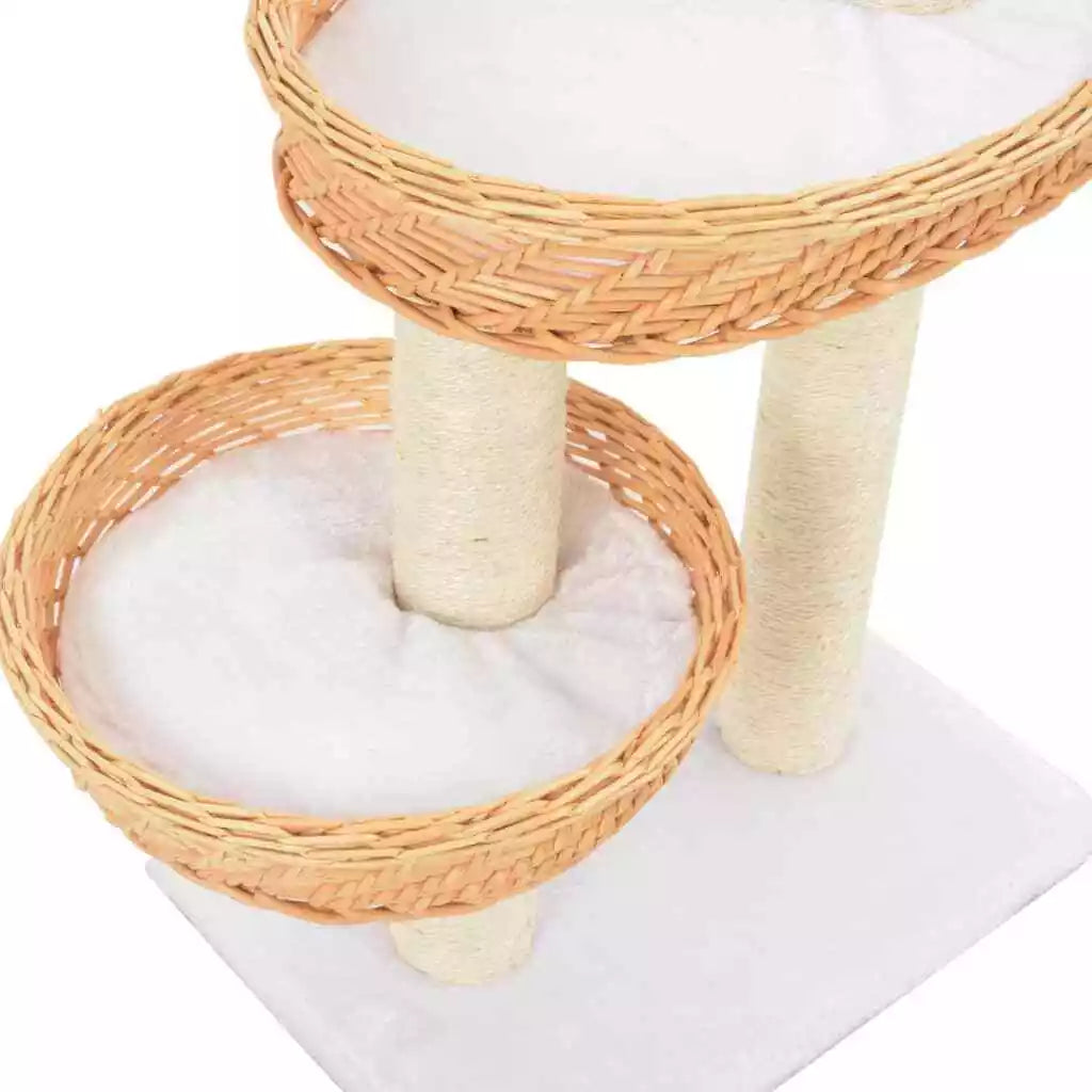 Natural Willow Wood Cat Tree with Sisal Scratching Post