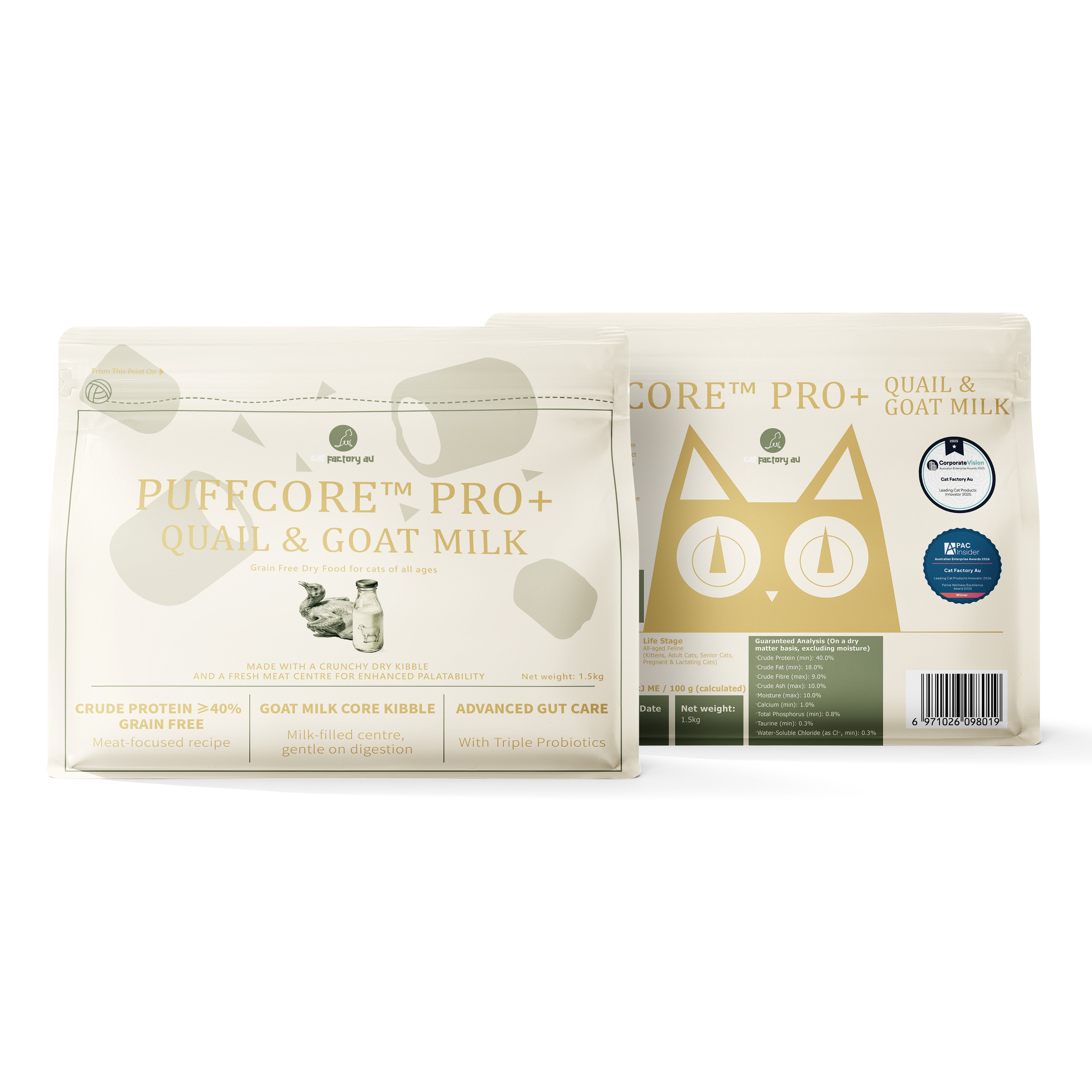 Center-Filled Cat Dry Food | Quail & Goat Milk | PUFFCORE™ PRO+