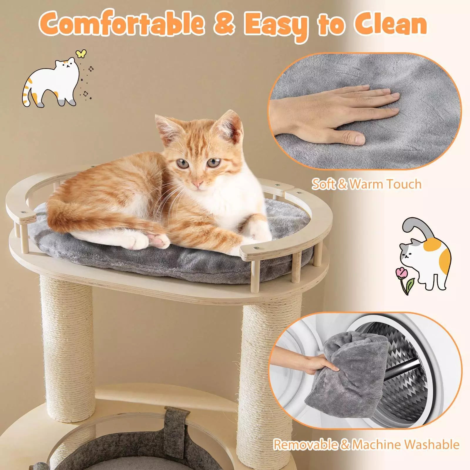 5-level Wooden Cat Tree w/Fully Wrapped Sisal Scratching Posts