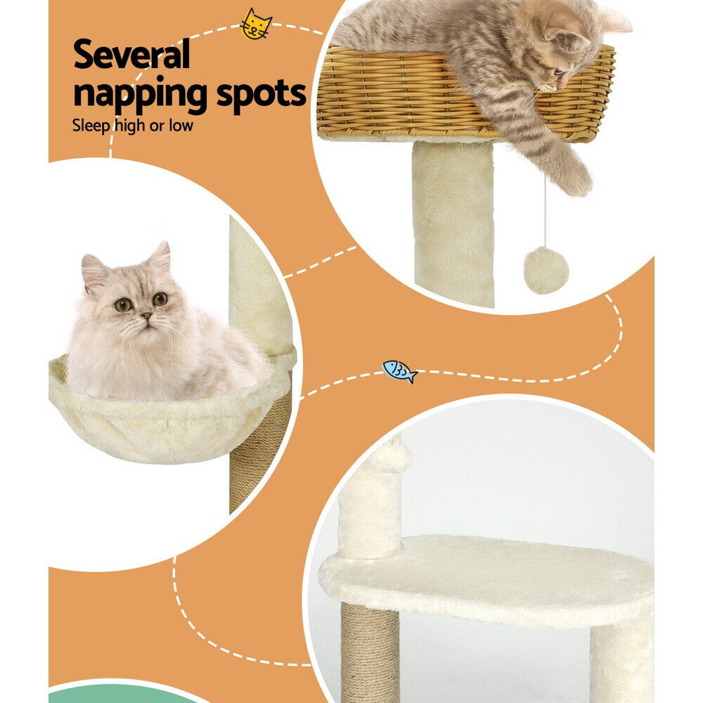 138cm Cat Tree/Tower Scratching Post Wood Bed Condo House Rattan Ladder