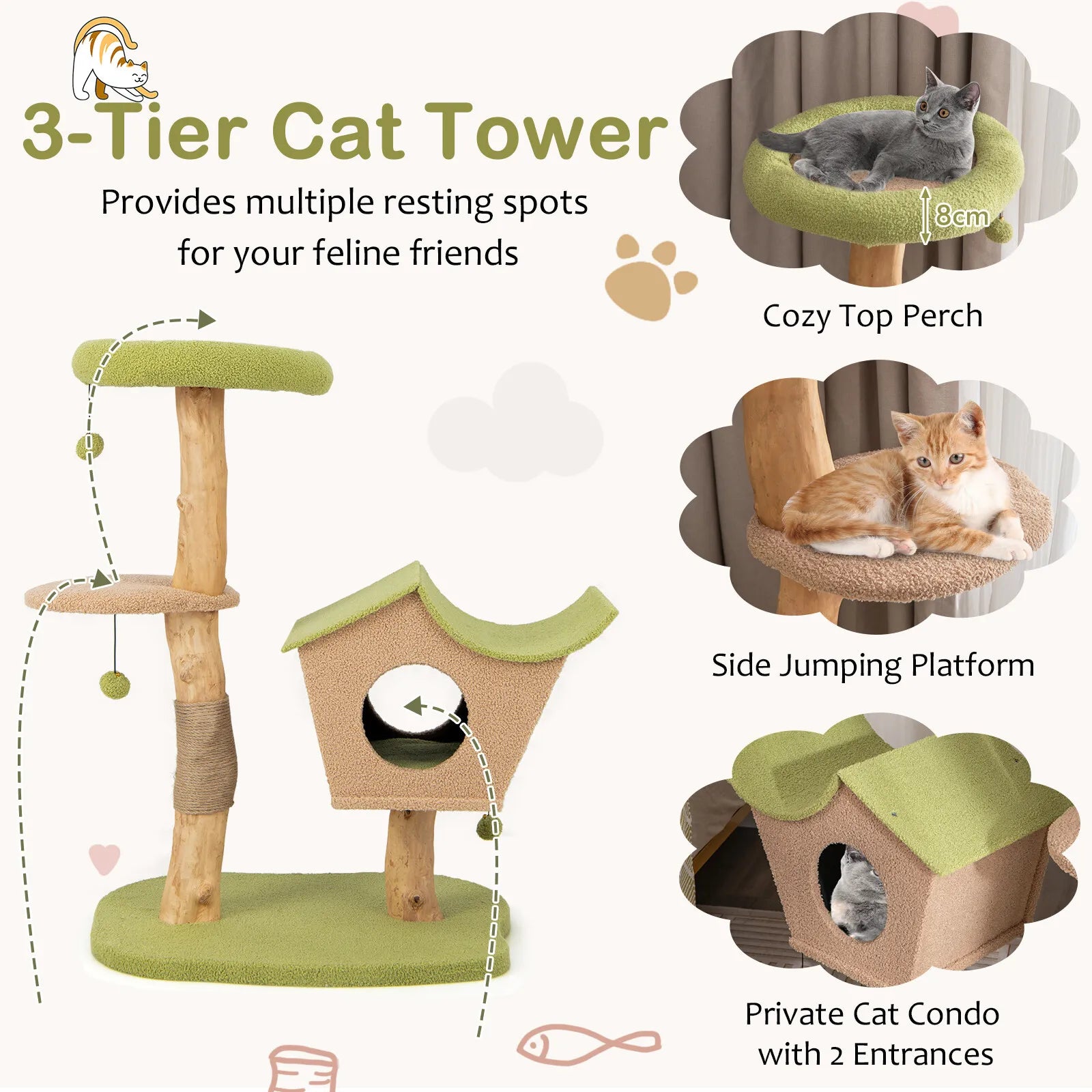 110cm Cat Tree Tower Activity Center w/Padded Top Perch Condo Scratching Posts