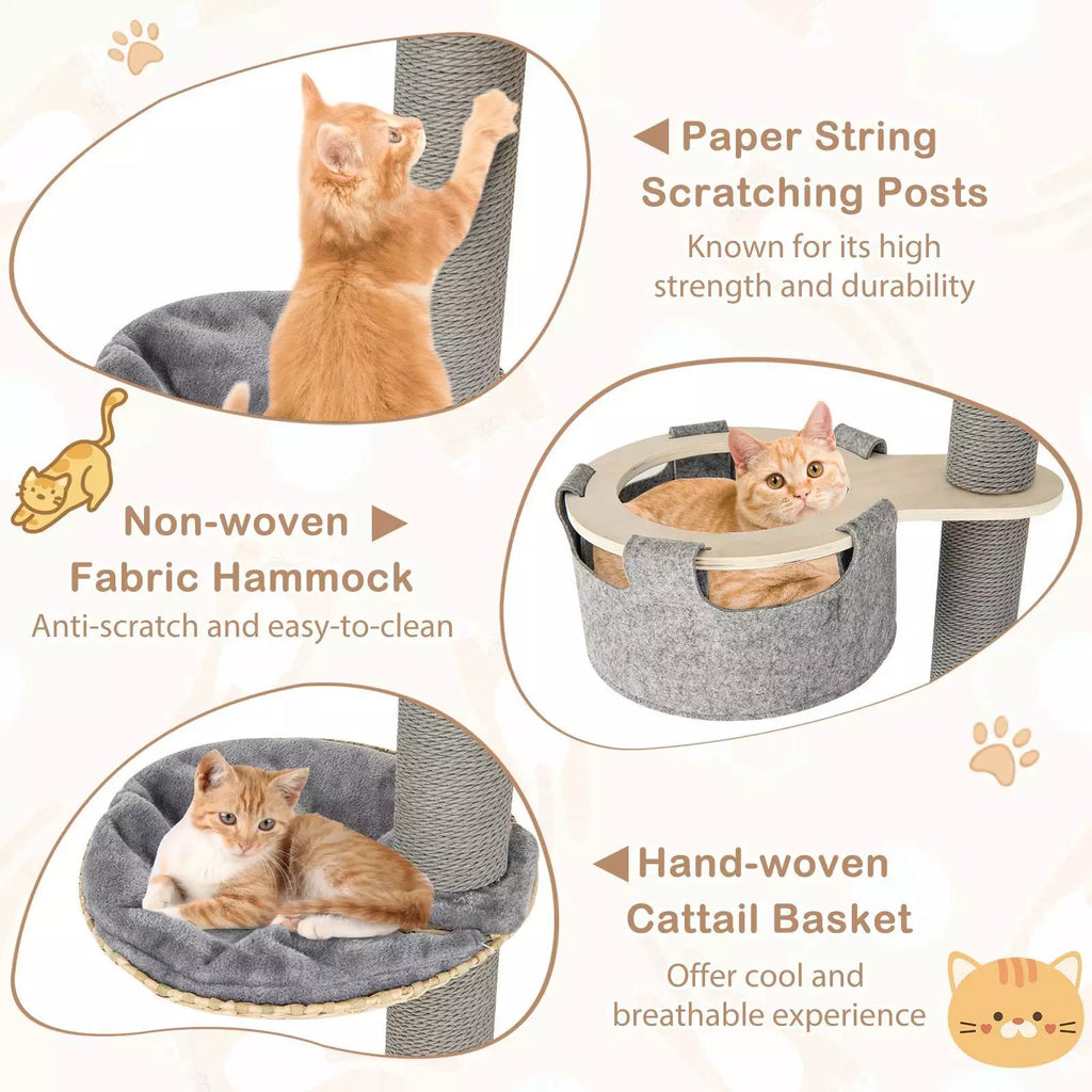 6-Tier Floor-to-Ceiling Cat Tree, 255-280cm Adjustable Height