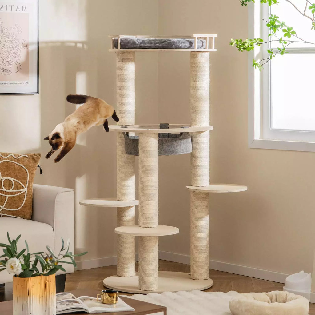 5-level Wooden Cat Tree w/Fully Wrapped Sisal Scratching Posts