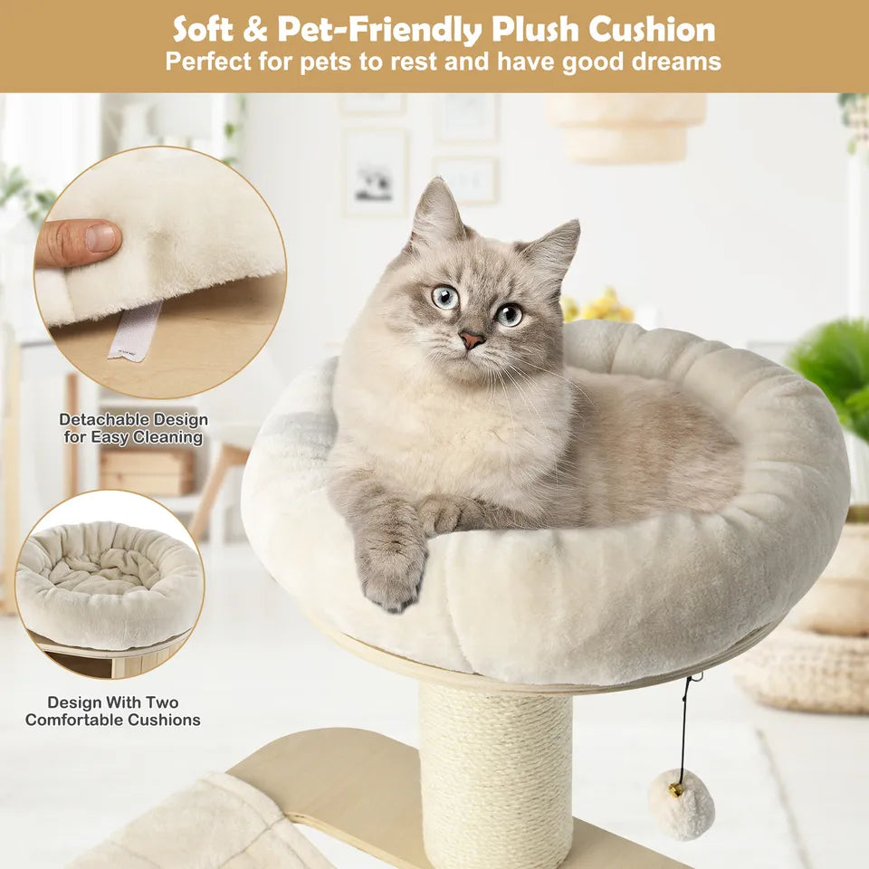 Wooden Cat Tree Scratching Post Scratcher Tower Condo House Cat Climb Furniture