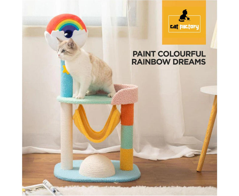86cm Cat Tree Tower and Scratching Post Rainbow style - Cat Factory Au