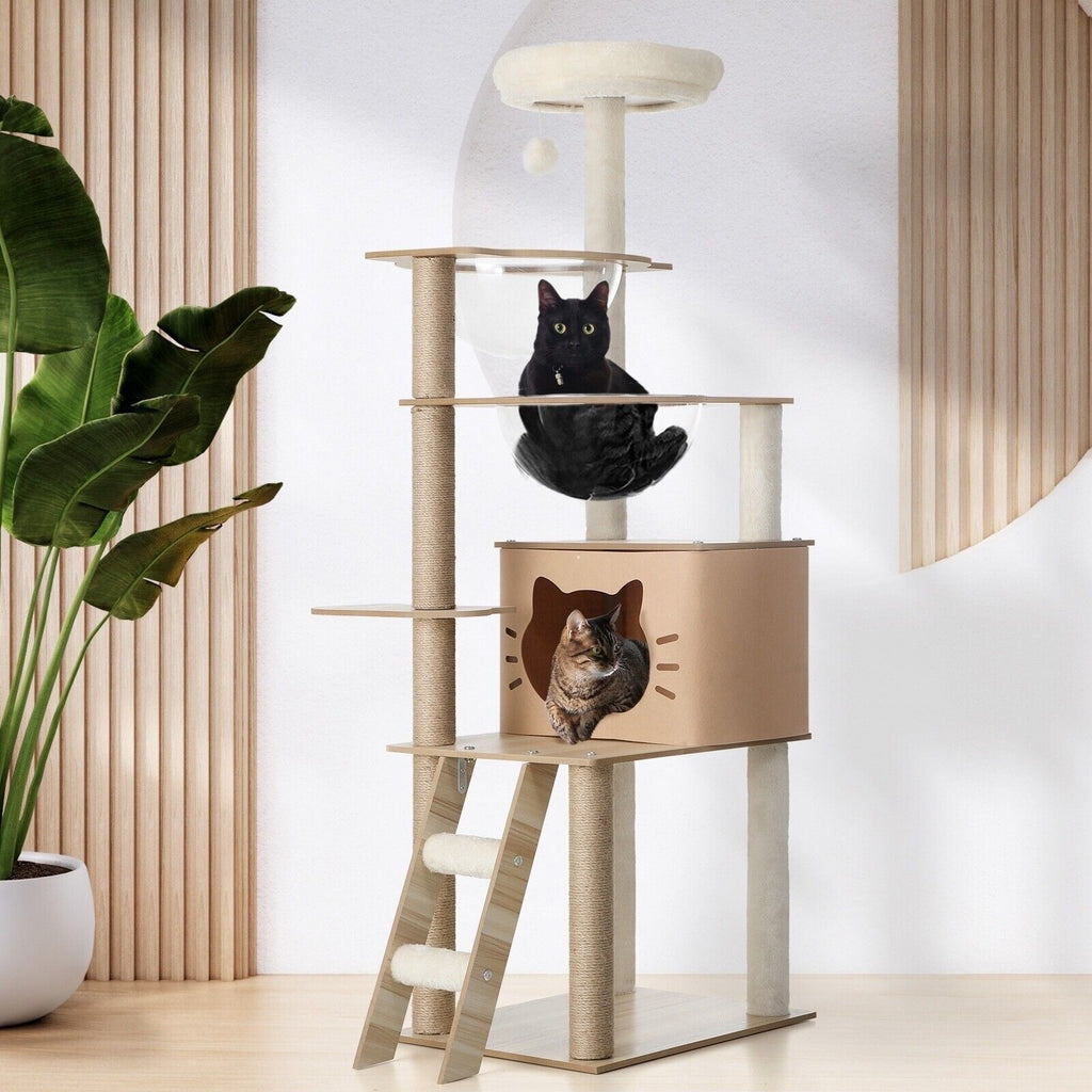 145cm Cat Tree/Tower Scratching Post Wood Scratcher Condo Detachable House