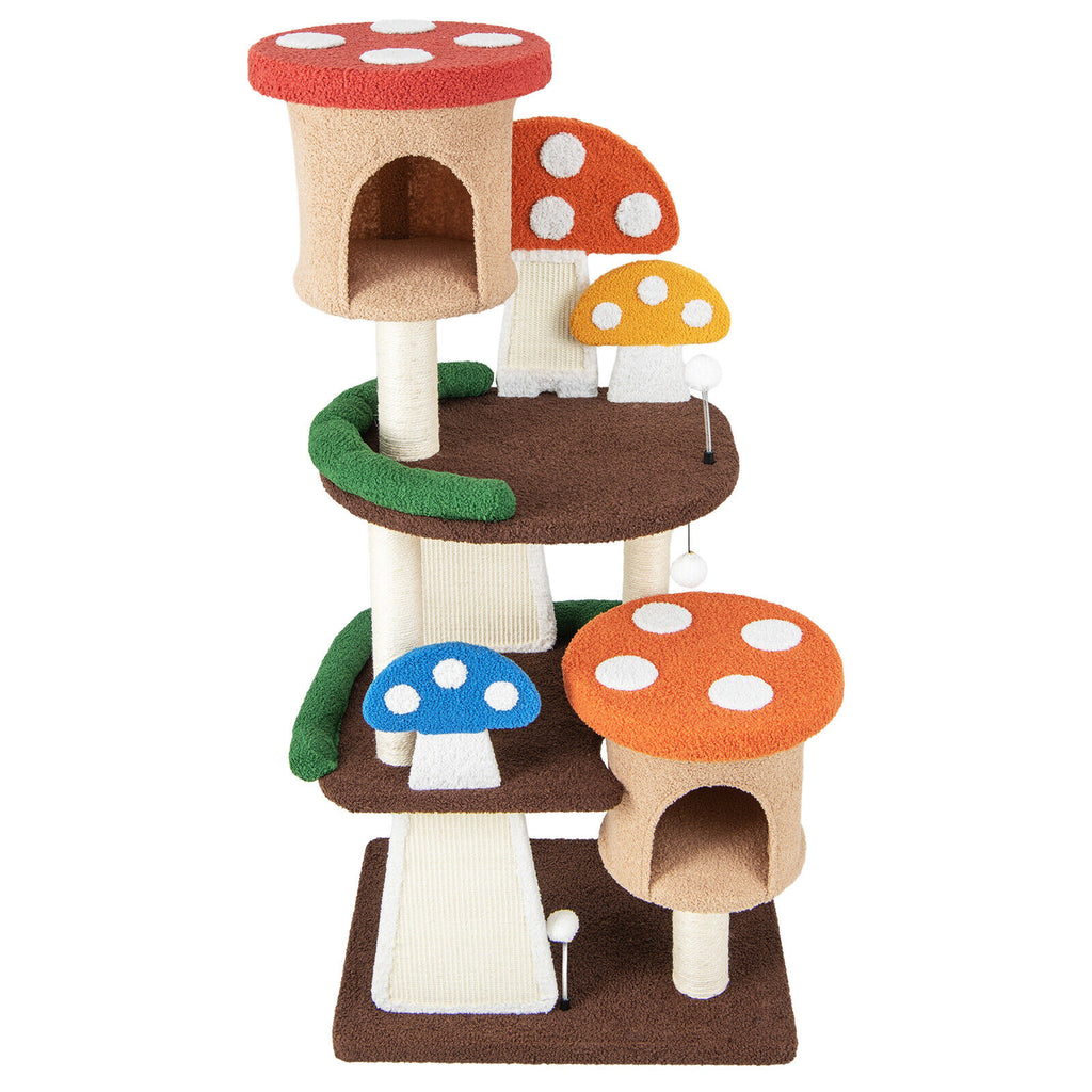146CM Cat Tree Sisal Scratch Board & Post Padded Perch Hanging Toys Modern