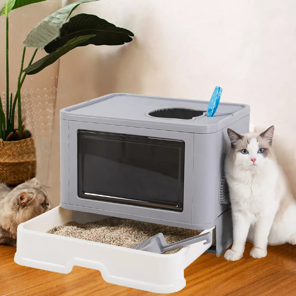 XXL Large Full Enclosed Cat Litter Box Pull Out Drawer Style with Massage Scoop