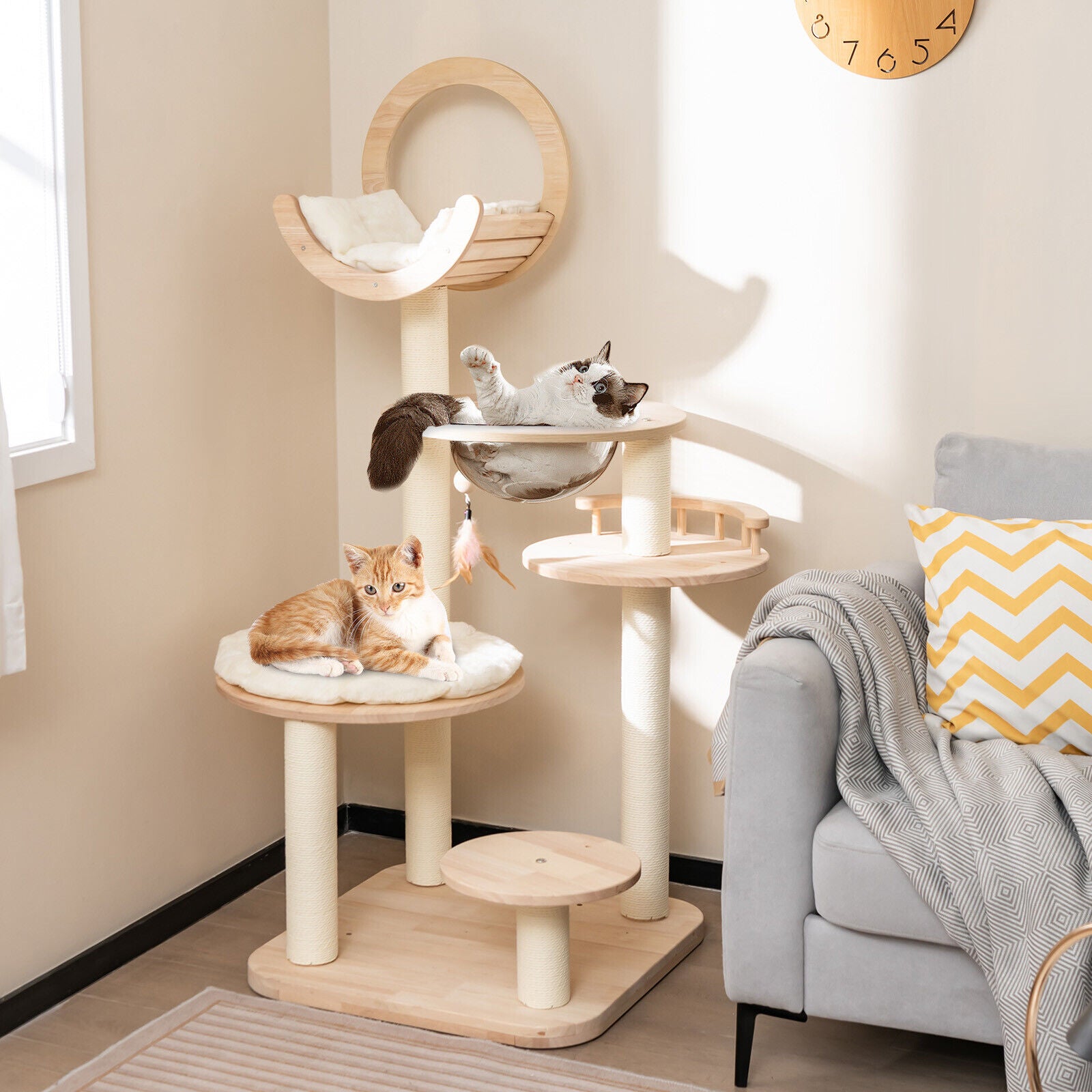 146cm Cat Tree 4-in-1 Large Wooden Cat Tower with Capsule Nest
