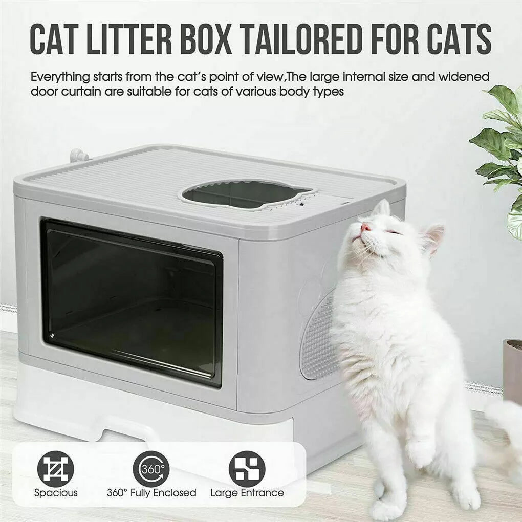 XXL Large Full Enclosed Cat Litter Box Pull Out Drawer Style with Massage Scoop