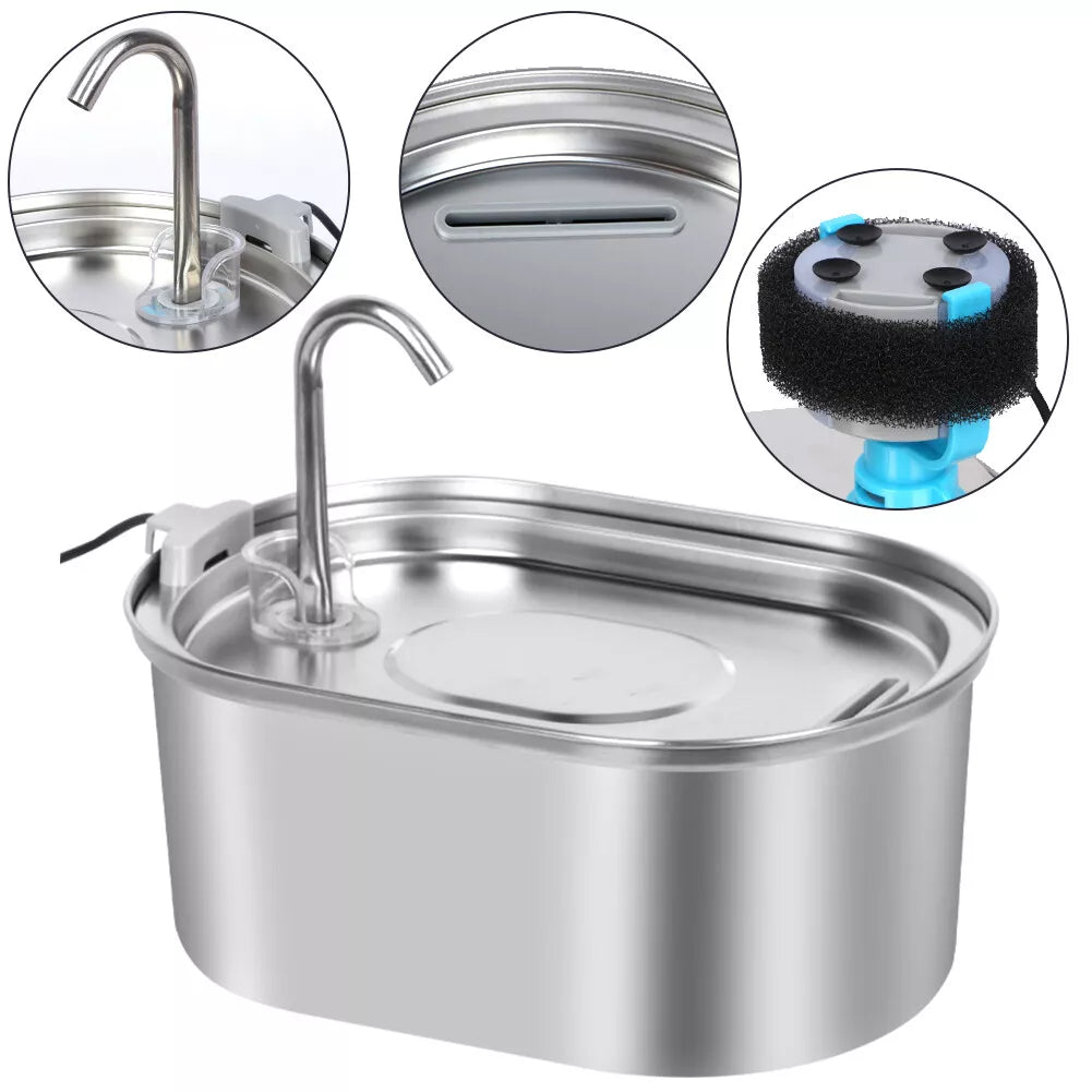 304 Stainless Steel Water Fountain Pet Drinking Dispenser with Filter