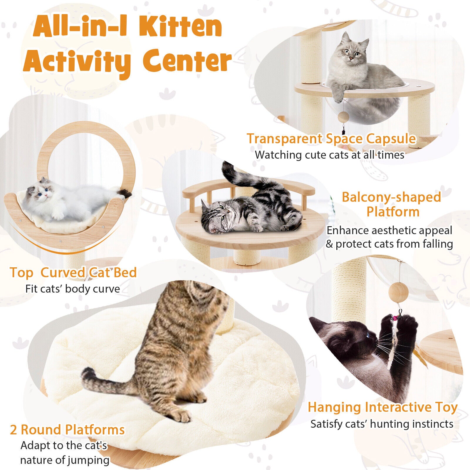 146cm Cat Tree 4-in-1 Large Wooden Cat Tower with Capsule Nest