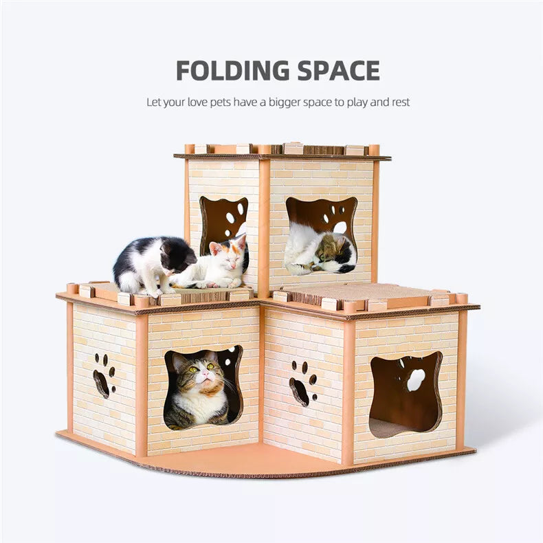 Cat Cardboard House Tower Condo Scratcher Pet Post Pad Mat Furniture