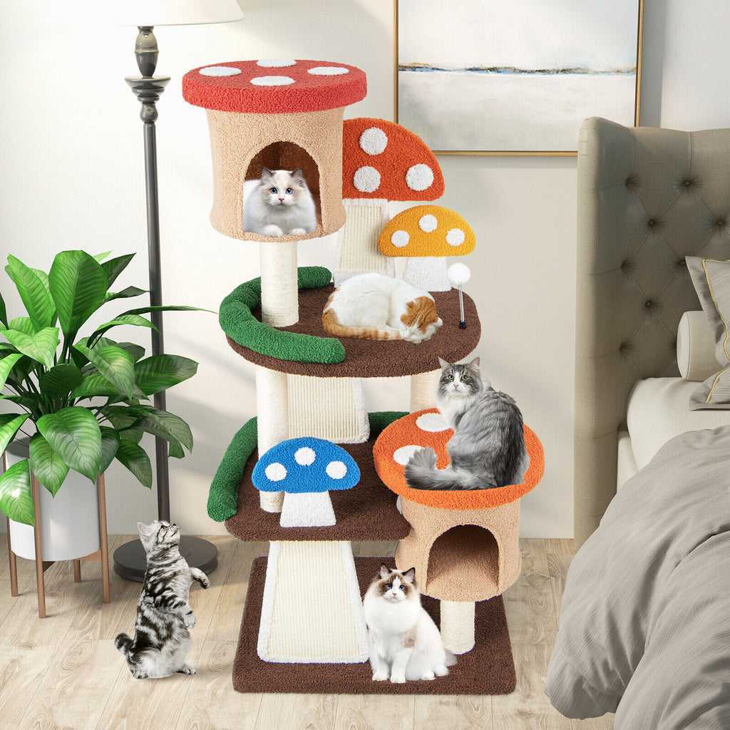 146CM Cat Tree Sisal Scratch Board & Post Padded Perch Hanging Toys Modern
