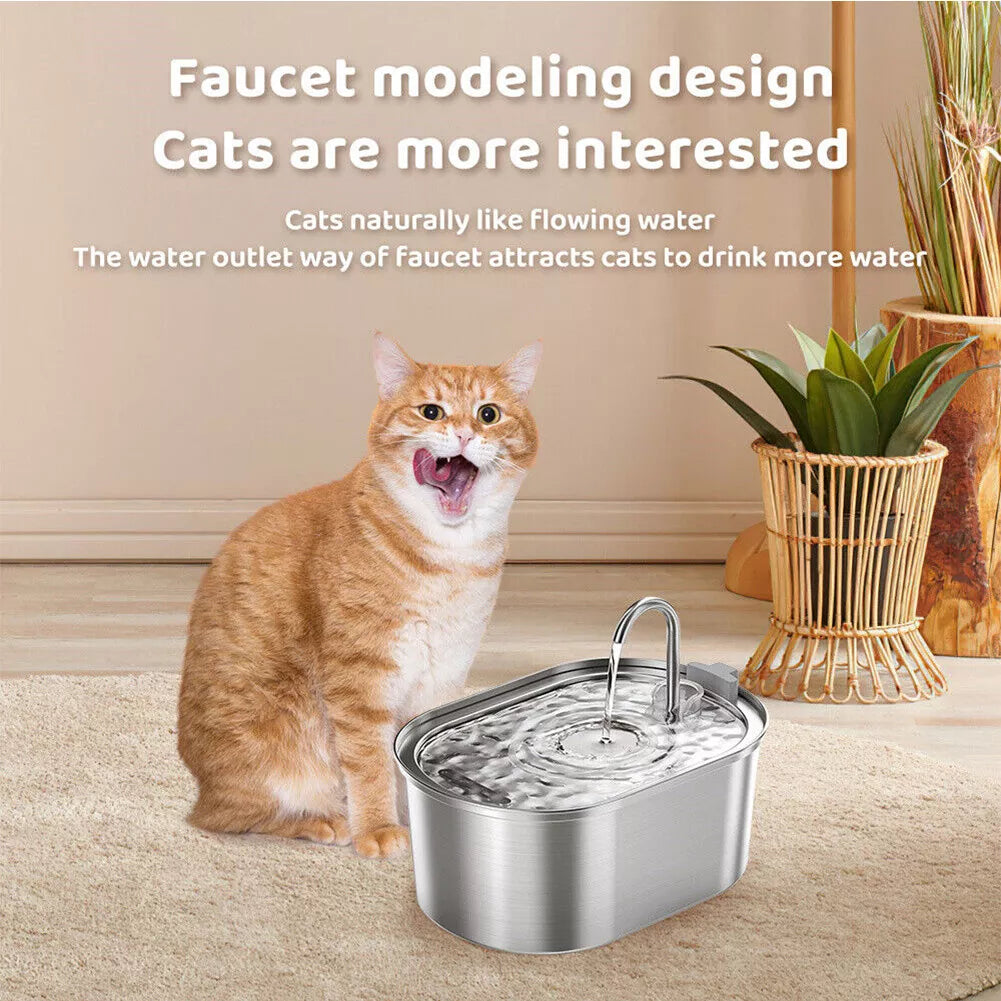 304 Stainless Steel Water Fountain Pet Drinking Dispenser with Filter