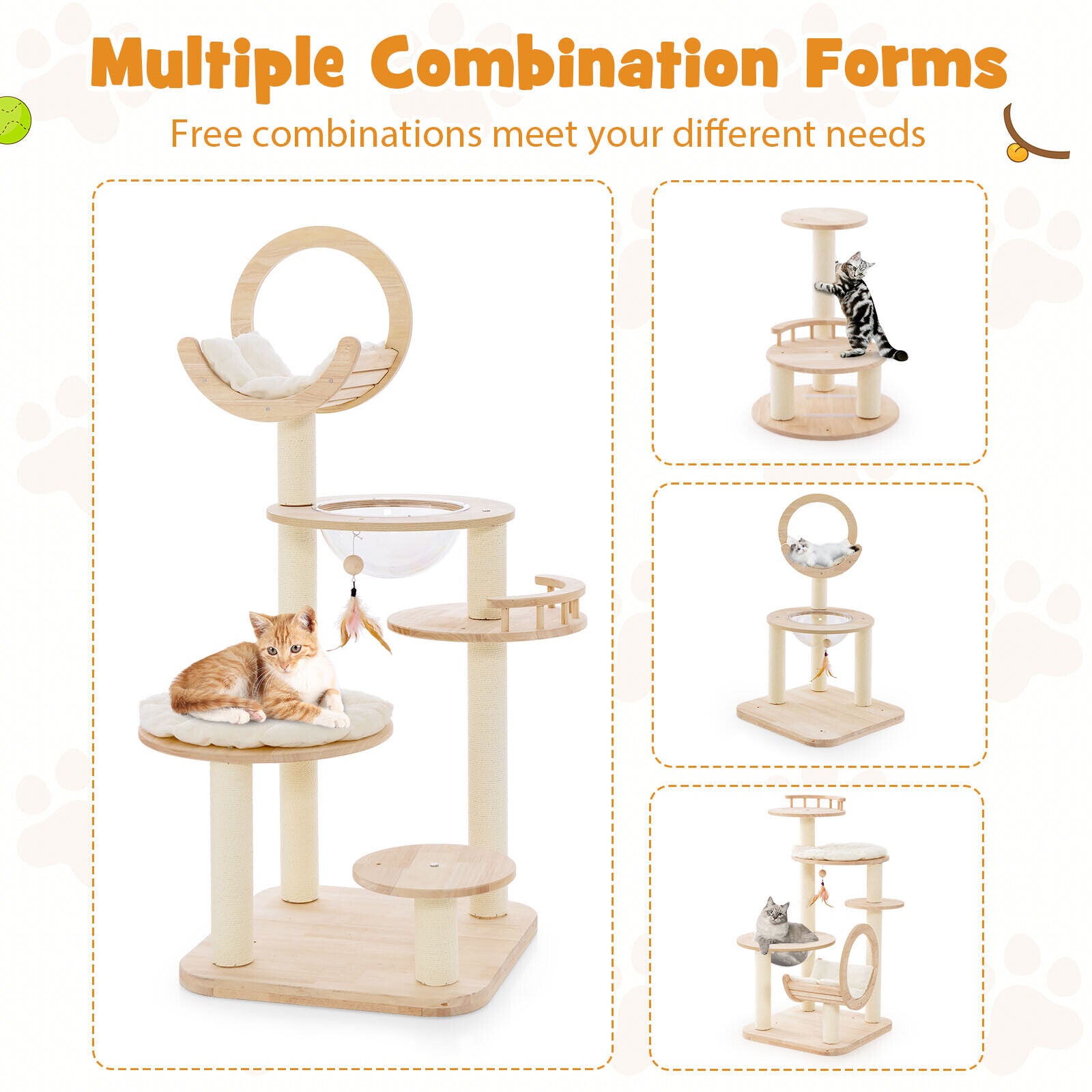 146cm Cat Tree 4-in-1 Large Wooden Cat Tower with Capsule Nest