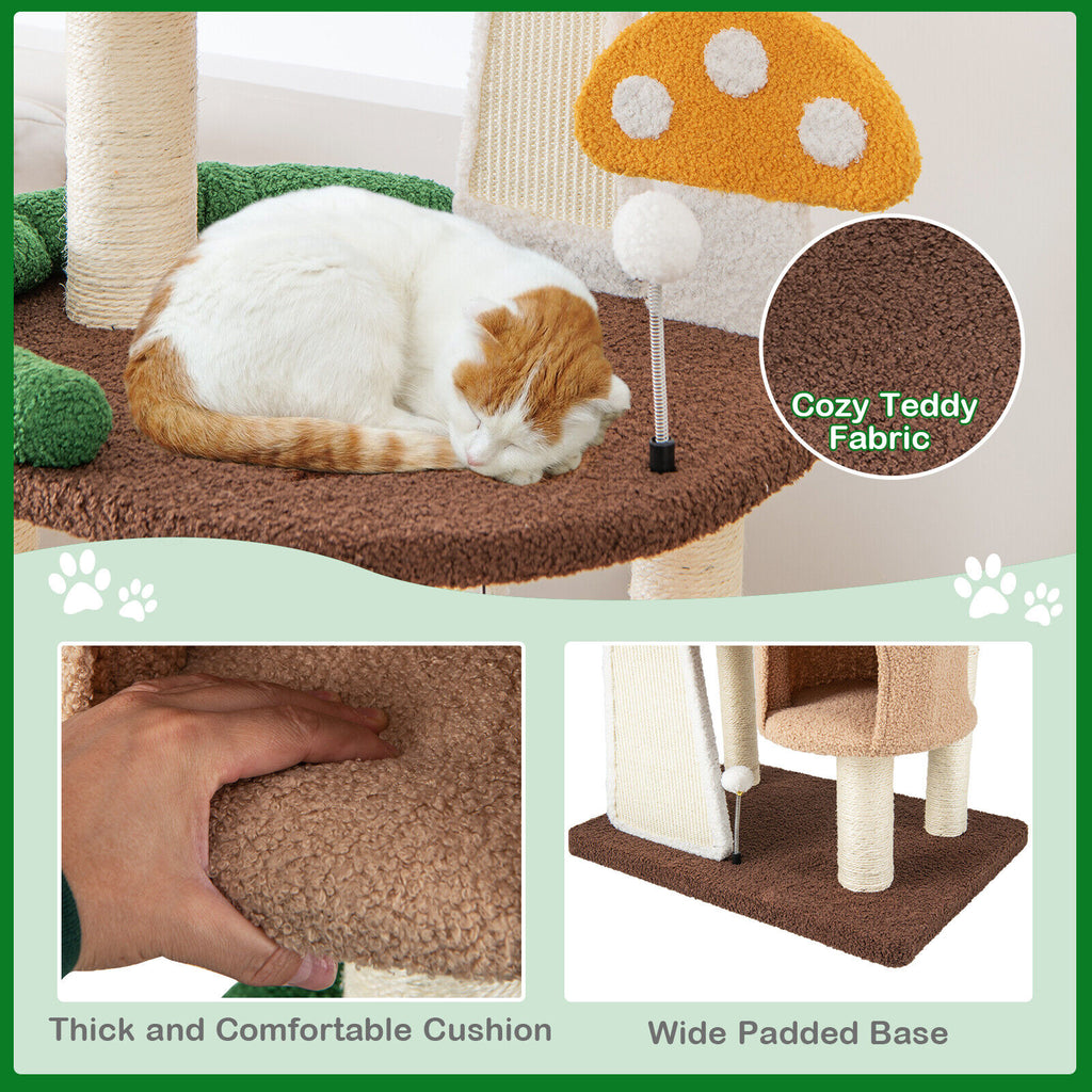 146CM Cat Tree Sisal Scratch Board & Post Padded Perch Hanging Toys Modern