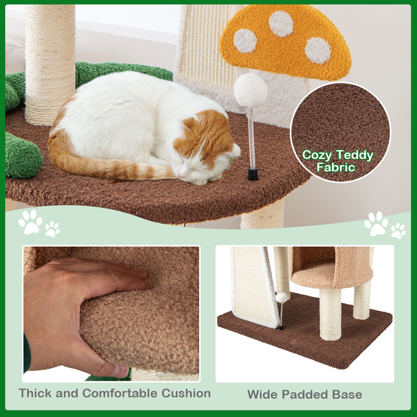 146CM Cat Tree Sisal Scratch Board & Post Padded Perch Hanging Toys Modern