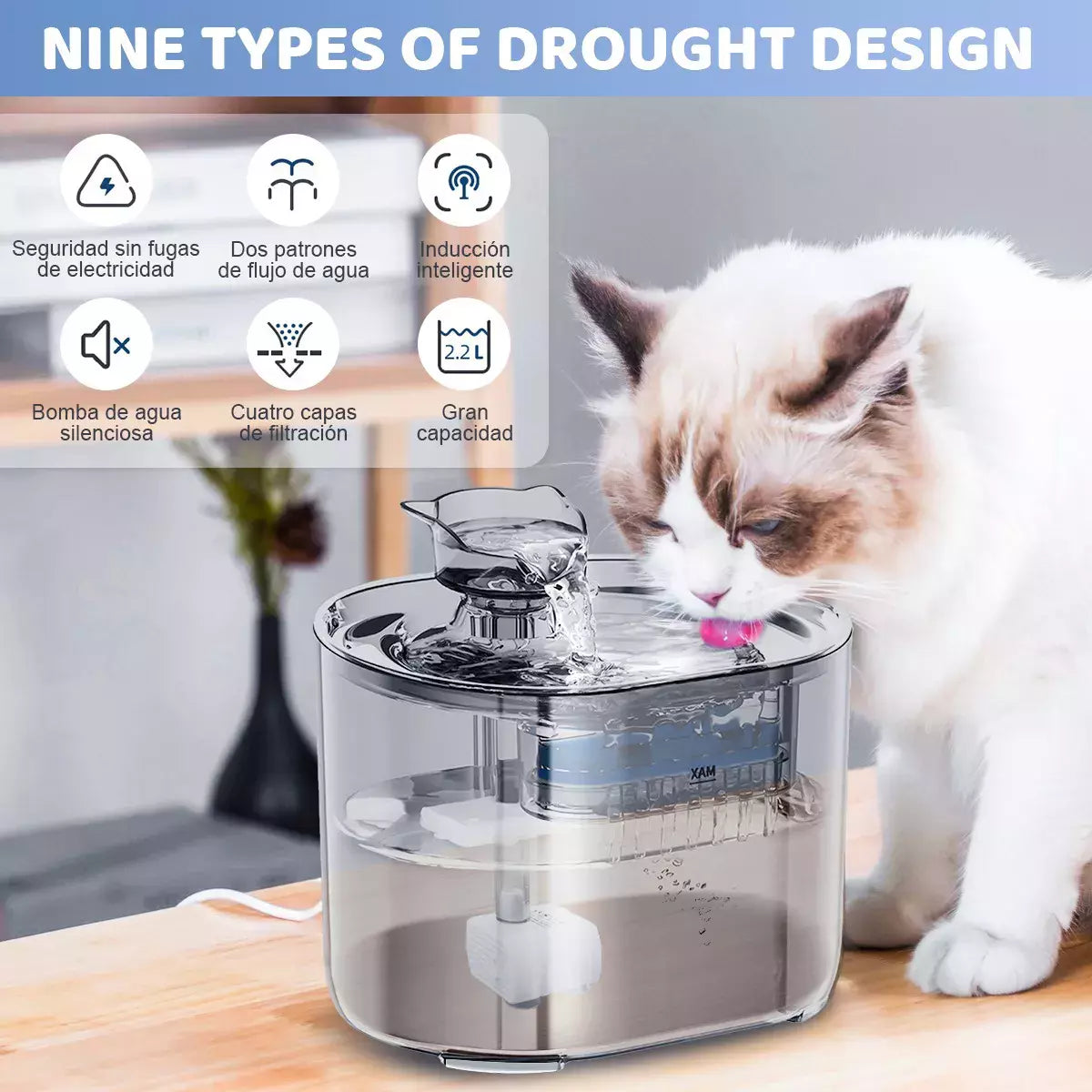 Cat Water Fountain with Automatic Electric Sensor with Filter