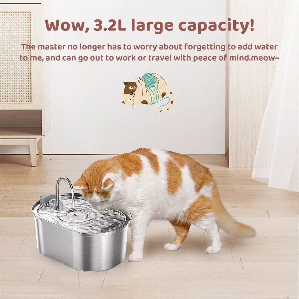 304 Stainless Steel Water Fountain Pet Drinking Dispenser with Filter
