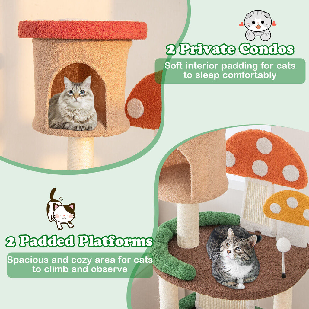146CM Cat Tree Sisal Scratch Board & Post Padded Perch Hanging Toys Modern