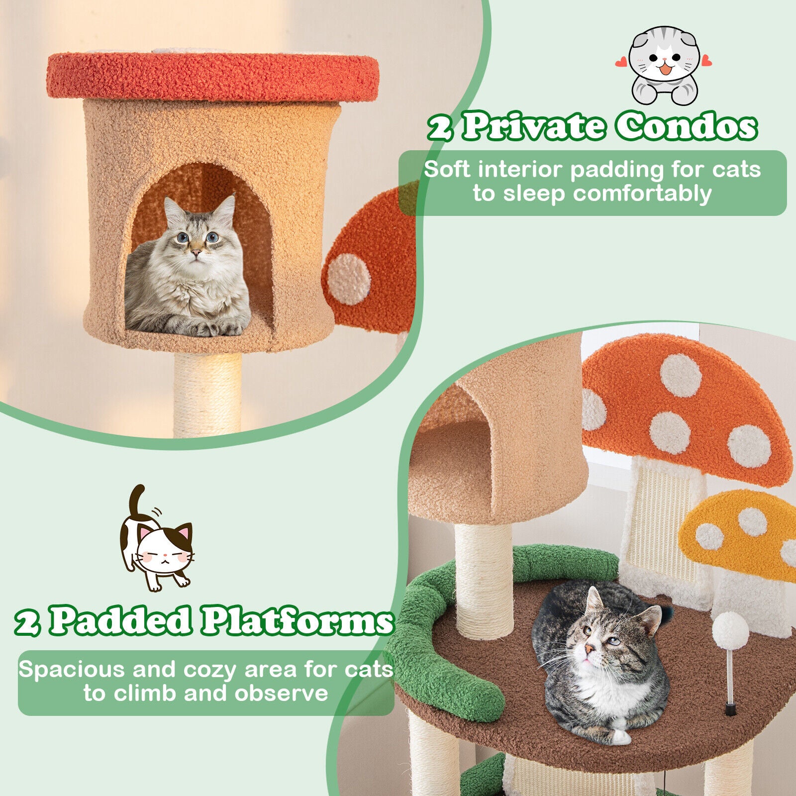 146CM Cat Tree Sisal Scratch Board & Post Padded Perch Hanging Toys Modern