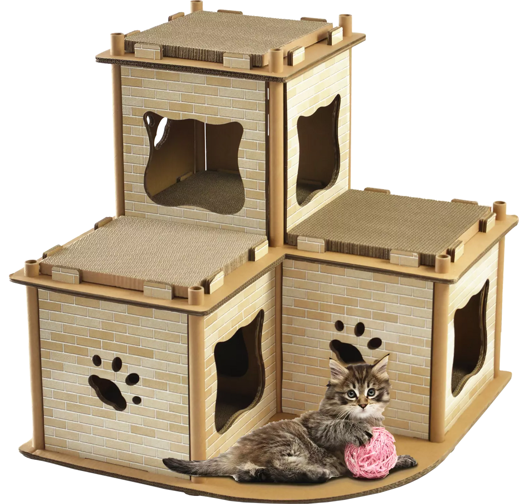 Cat Cardboard House Tower Condo Scratcher Pet Post Pad Mat Furniture