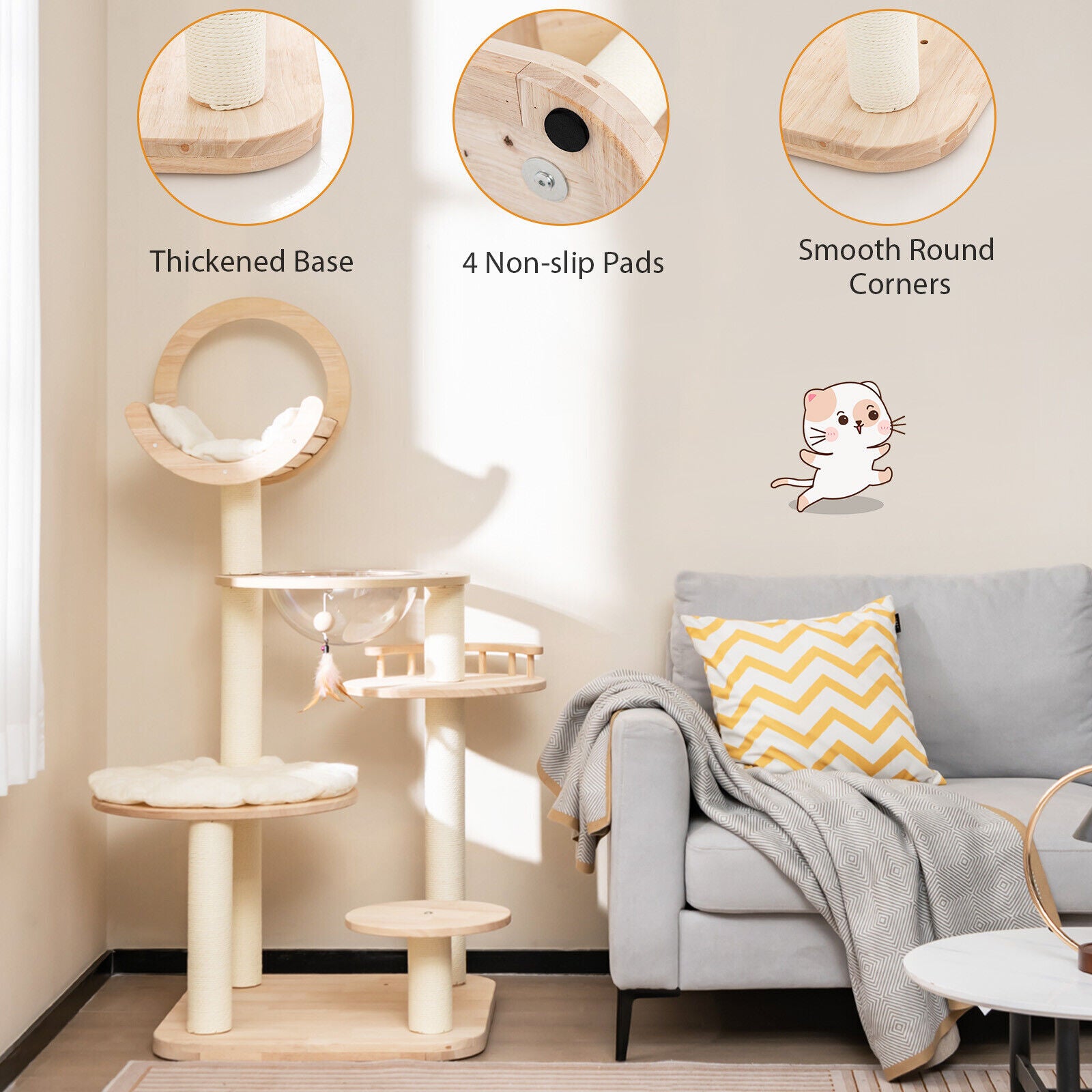 146cm Cat Tree 4-in-1 Large Wooden Cat Tower with Capsule Nest
