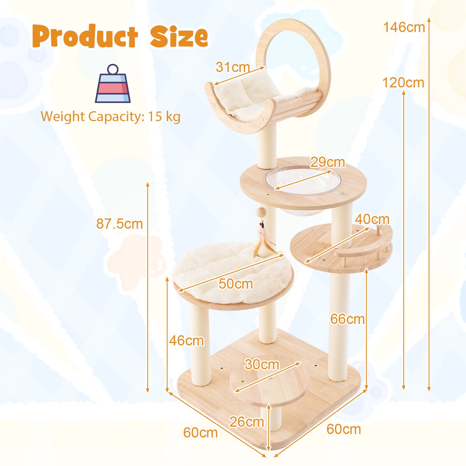 146cm Cat Tree 4-in-1 Large Wooden Cat Tower with Capsule Nest