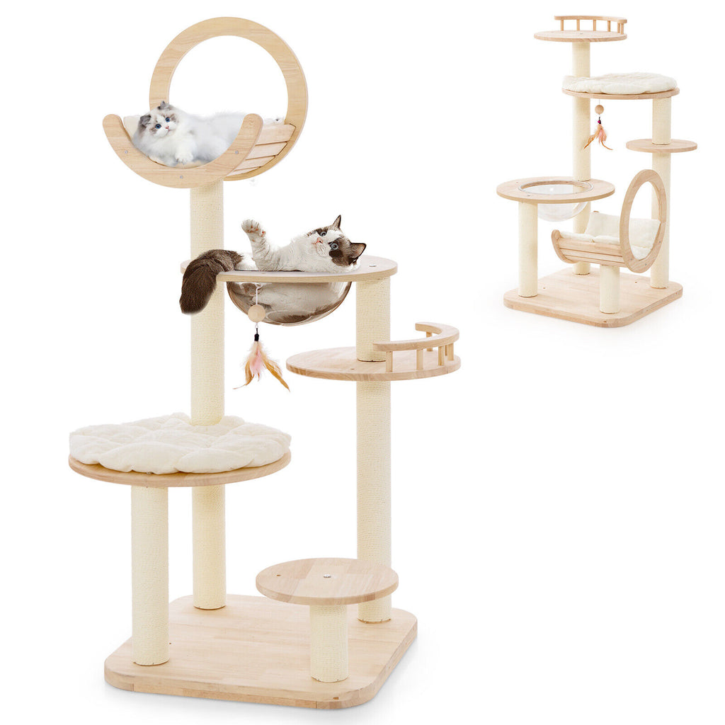 146cm Cat Tree 4-in-1 Large Wooden Cat Tower with Capsule Nest