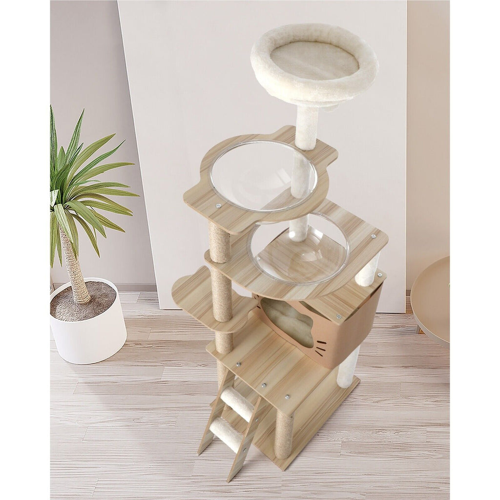 145cm Cat Tree/Tower Scratching Post Wood Scratcher Condo Detachable House