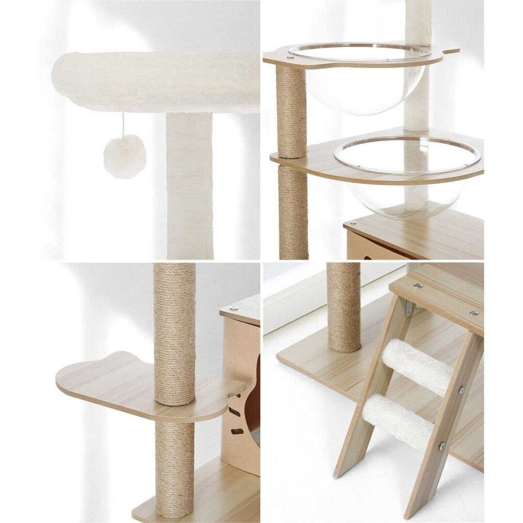 145cm Cat Tree/Tower Scratching Post Wood Scratcher Condo Detachable House