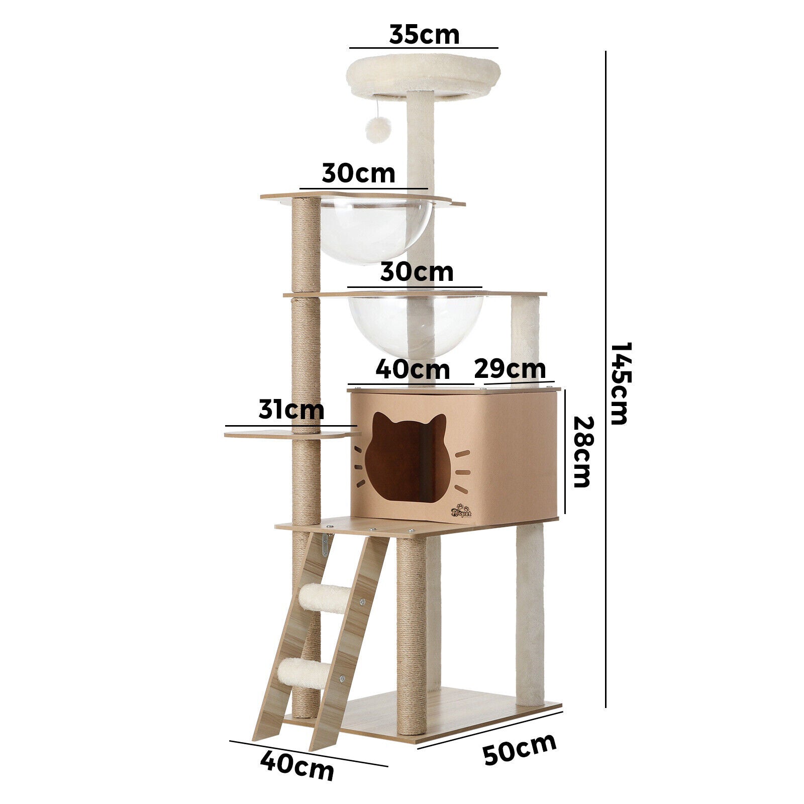 145cm Cat Tree/Tower Scratching Post Wood Scratcher Condo Detachable House