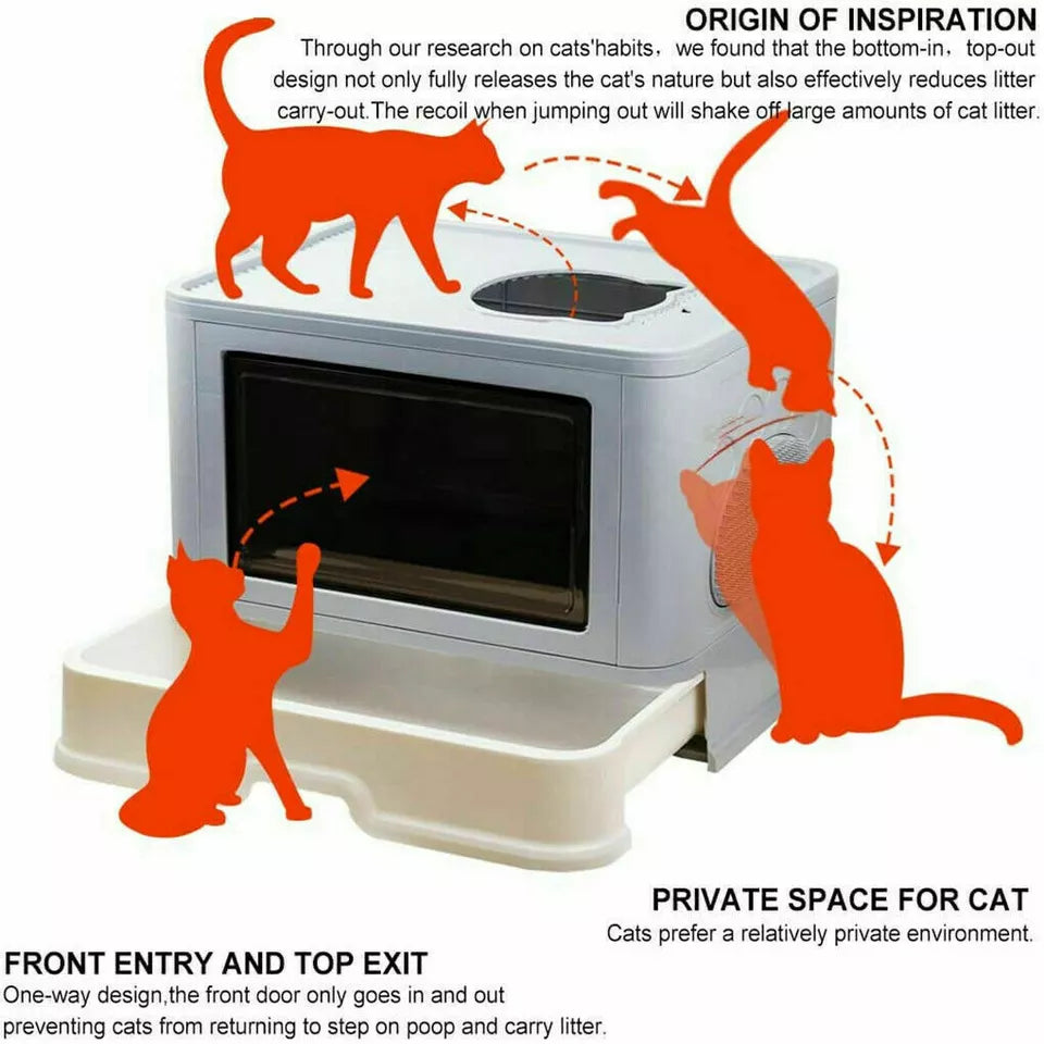 XXL Large Full Enclosed Cat Litter Box Pull Out Drawer Style with Massage Scoop